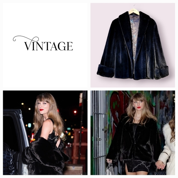 Vintage black faux fur coat Taylor Swift style - Picture 2 of 15